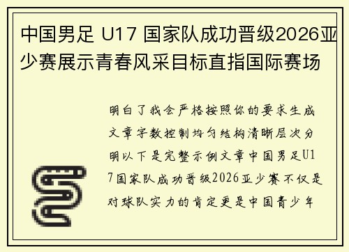 中国男足 U17 国家队成功晋级2026亚少赛展示青春风采目标直指国际赛场
